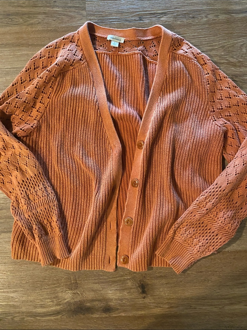 Sundance cotton v-neck cardigan sweater L large orange melon